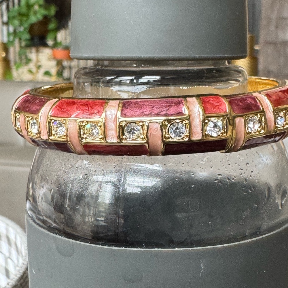 Pink & Red Enamel Bangle with Rhinestone Accents